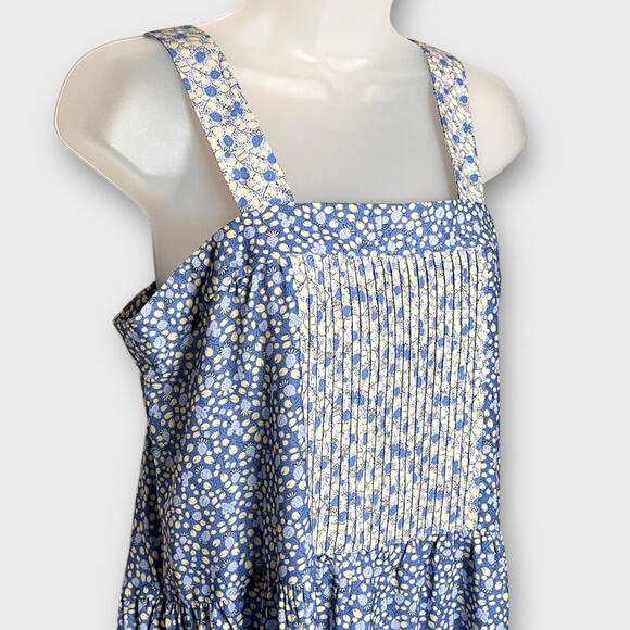 POMEGRANATE Blue Multi Floral Tiered Crepe Prairie Midi Dress Size Small - Picture 3 of 6